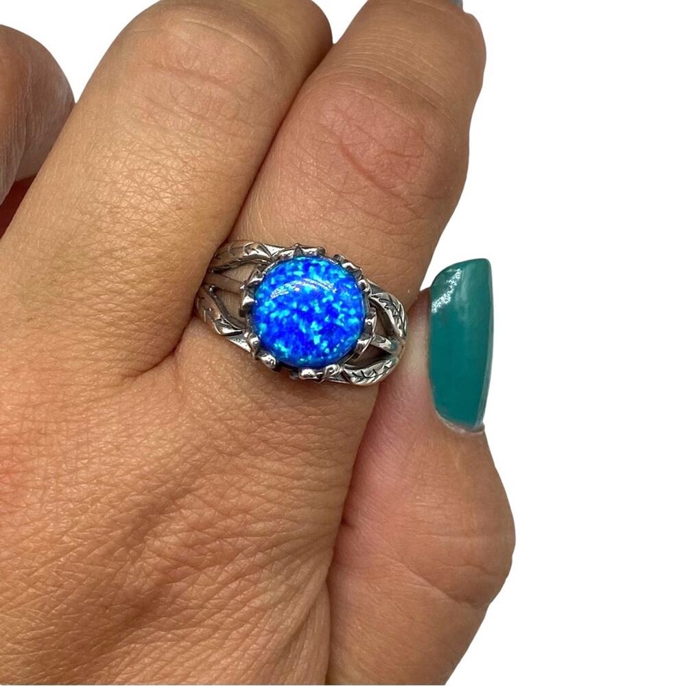 Blue Fire Opal Ring Size 9 Solid 925 Sterling Sil… - image 7